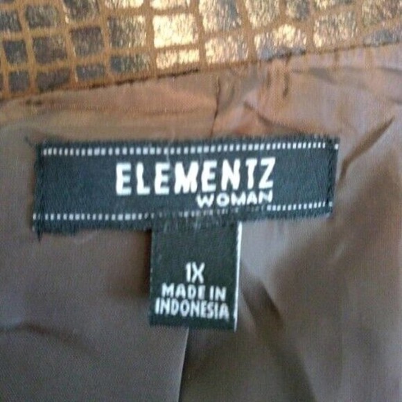 Elementz Woman Size 1X Brown Faux Snakeskin Jacket Full Zip Pockets Lined - Picture 8 of 11